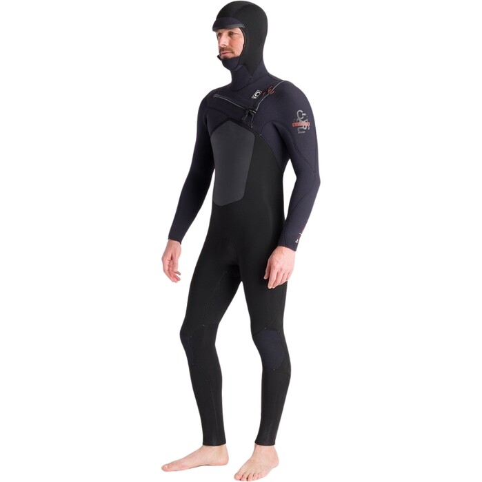 2024 C-Skins Mens NuWave ReWired 6/5mm Chest Zip Hooded Wetsuit C-NRW65MH - Black / Black x / Rust